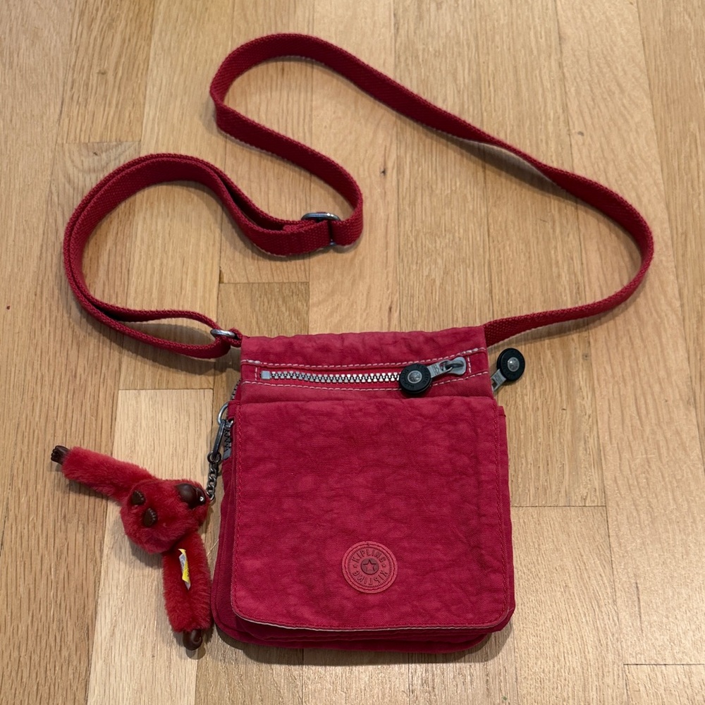 Kipling Red Crossbody Bag with Monkey Keychain